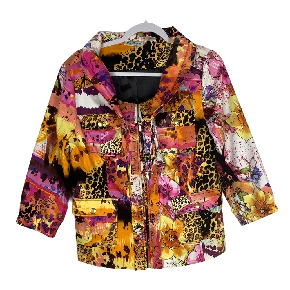 NWOT Patchington Women Watercolor Patchwork Leopard Print Floral‎ Jacket Medium